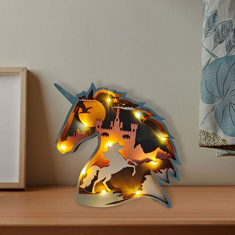 Unicorn 3D Wood Carving Decorative Light Lovely Gift for Children