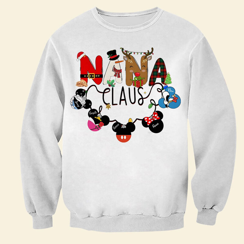 Personalized Sweatshirt Nana Claus Festal Design with Custom Names Christmas Gift for Grandma