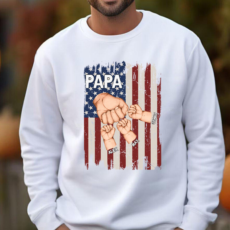 Personalized Sweatshirt Fist Bump Stars and Stripes Pattern Design with Custom Names Cool Gift for Father's Day