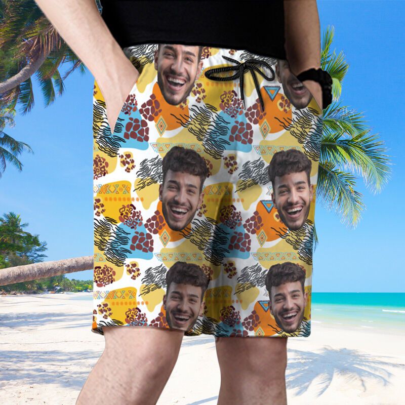 Personalized Picture Men's Beach Shorts with Seaweed Pattern Best Present for Friend