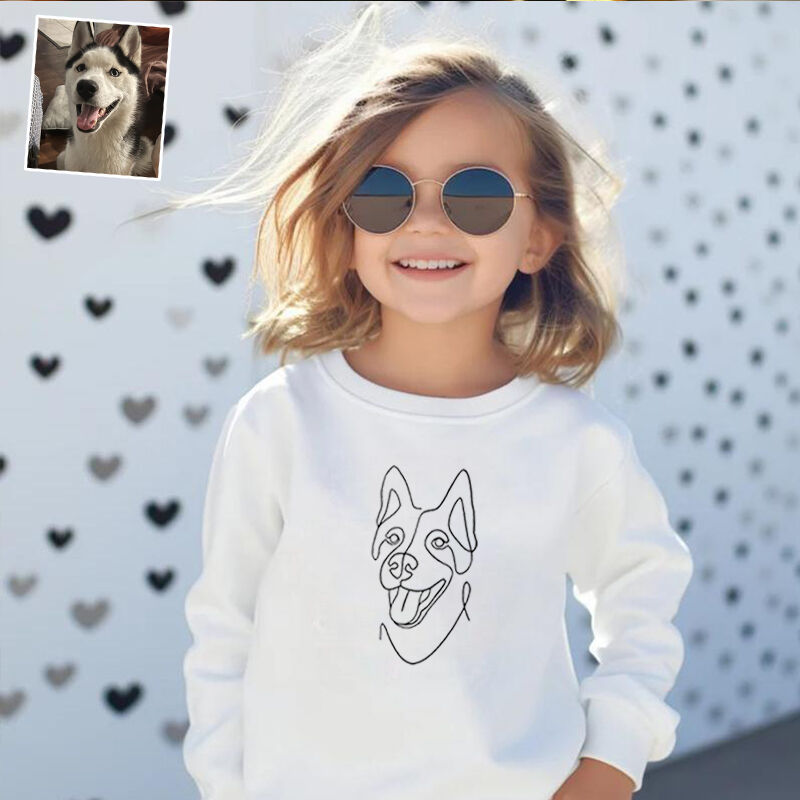 Personalized Kids Embroidered Sweatshirt Custom Line Drawing Warm Gift For Children