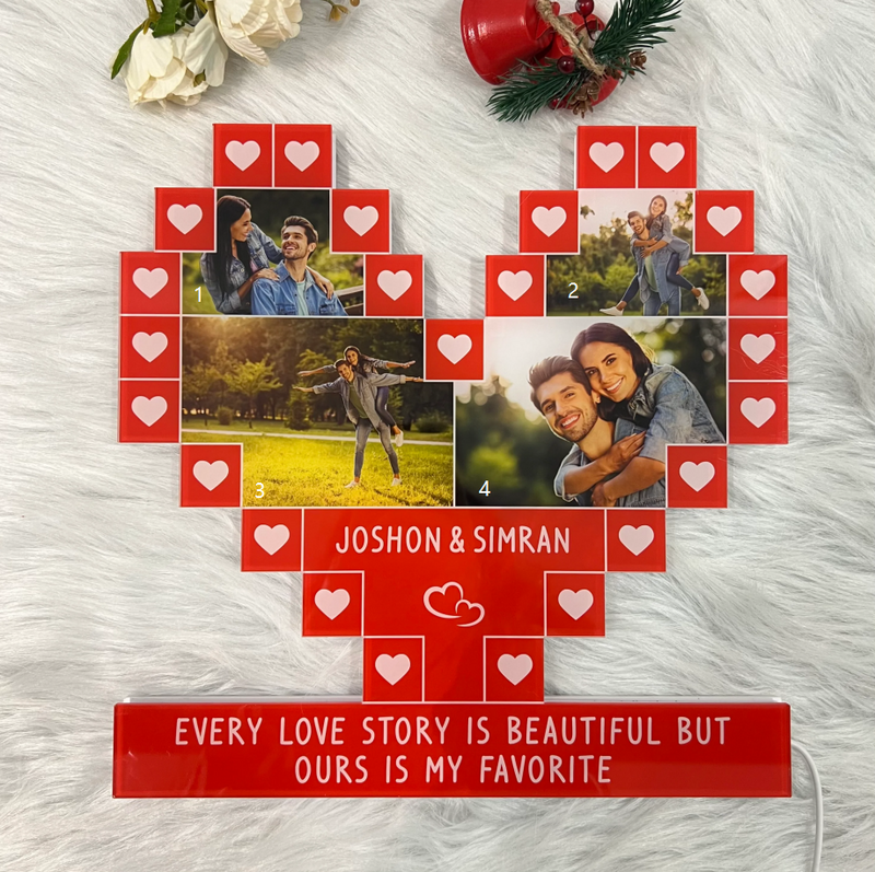 Personalized Heart Acrylic Photo Lamp Romantic Gift For Valentine's Day