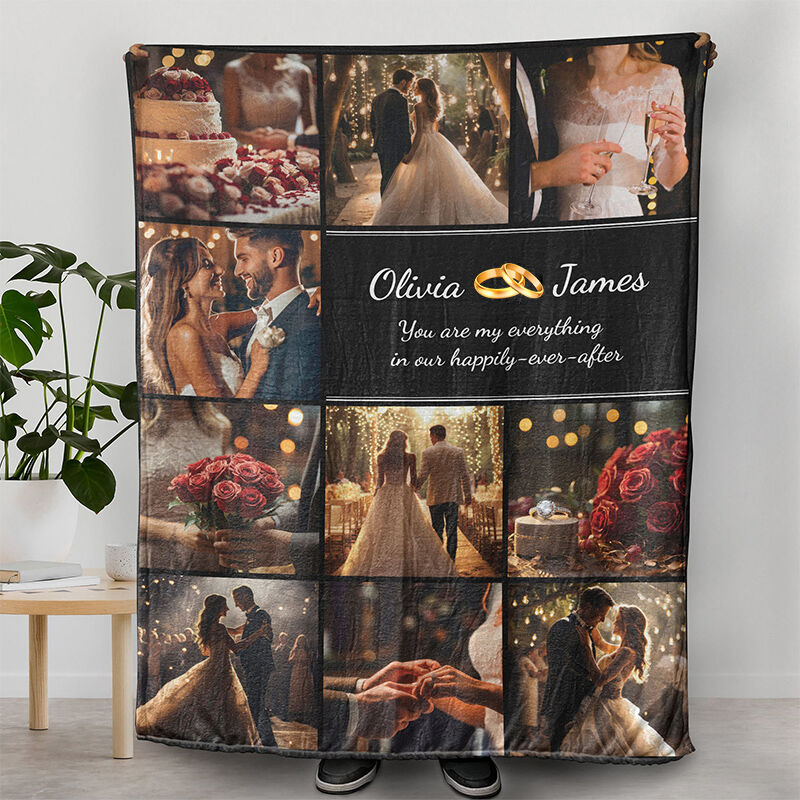 Personalized Picture Blanket with Rings Pattern Romantic Gift for Couples