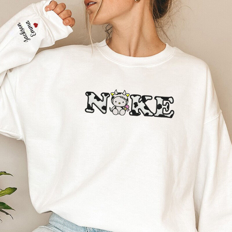 Personlig sweatshirt broderad söt Kitty Cow kostymdesign Attraktiv present till hennes mamma vänner