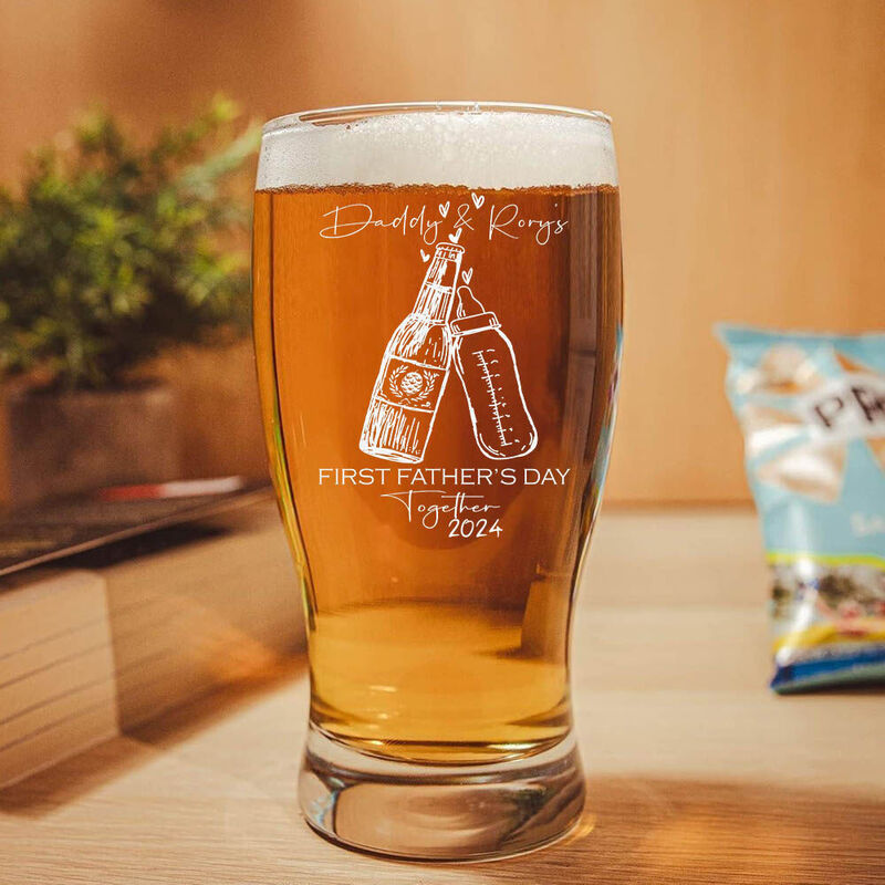 Personalized Name Beer Glass Best Father's Day Gift "Cheers"