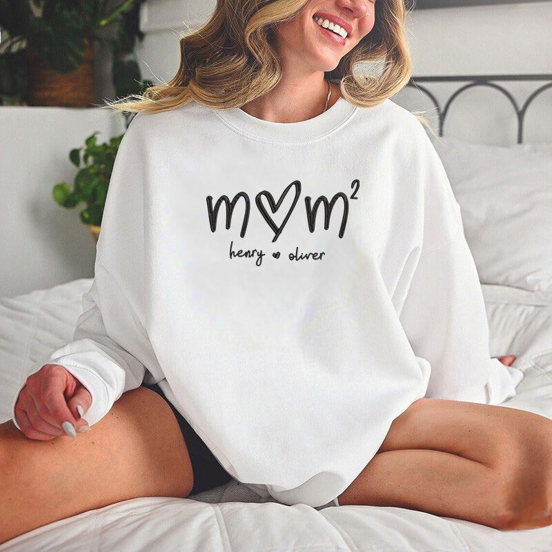 Personalized Sweatshirt Embroidered Custom Mom with Children Name Design Creative Mother's Day Gift