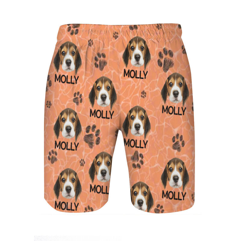 Personalized Picture Men's Beach Shorts with Paw Print Pattern Cute Gift for Pet Lovers