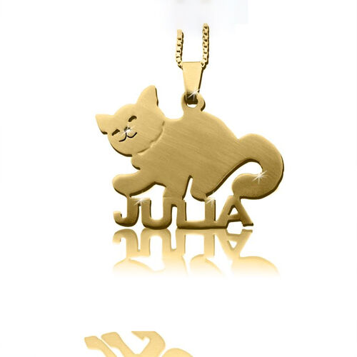 Cat Nameplate Custom Name Necklace