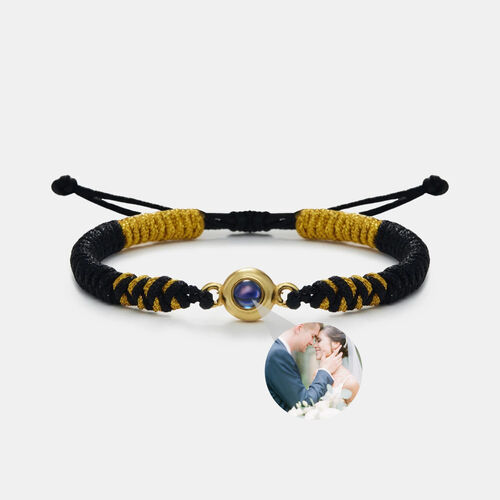 Personalized Photo Projection Yellow and Black Color Contrast Bracelet for Boyfriend
