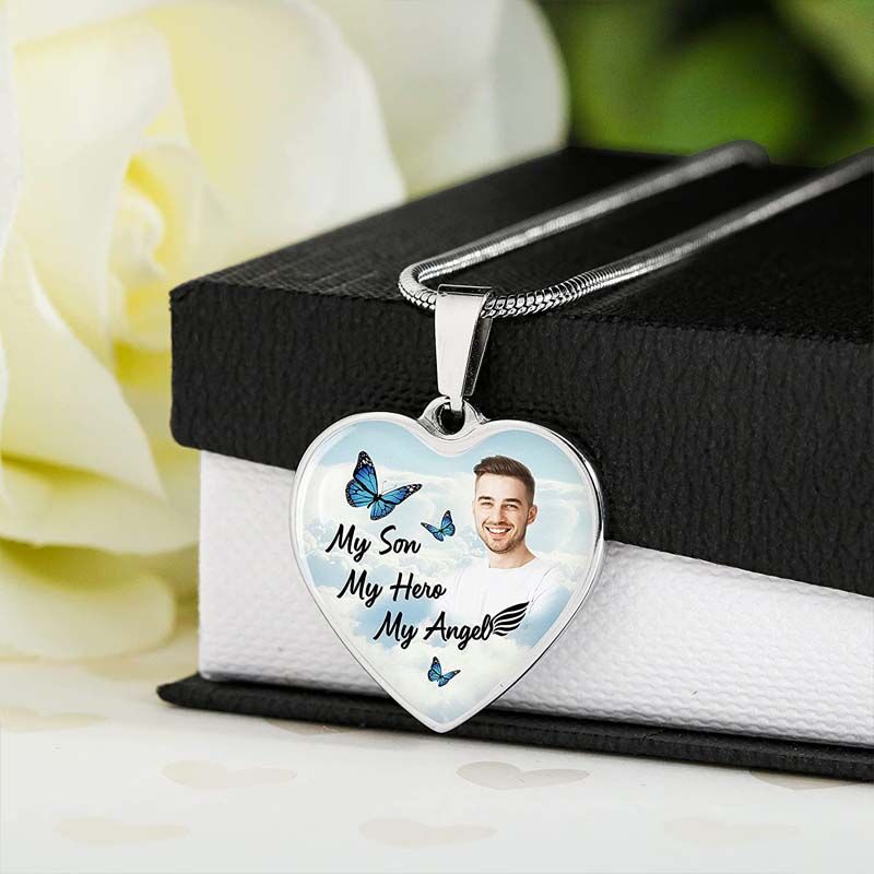 "My Son My Hero My Angel" Custom Photo Memorial Necklace