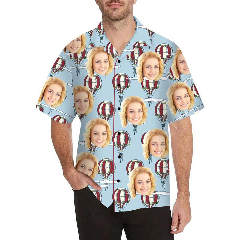 Custom Face Rising Hot Air Balloon Men's All Over Print Hawaiian Shirt