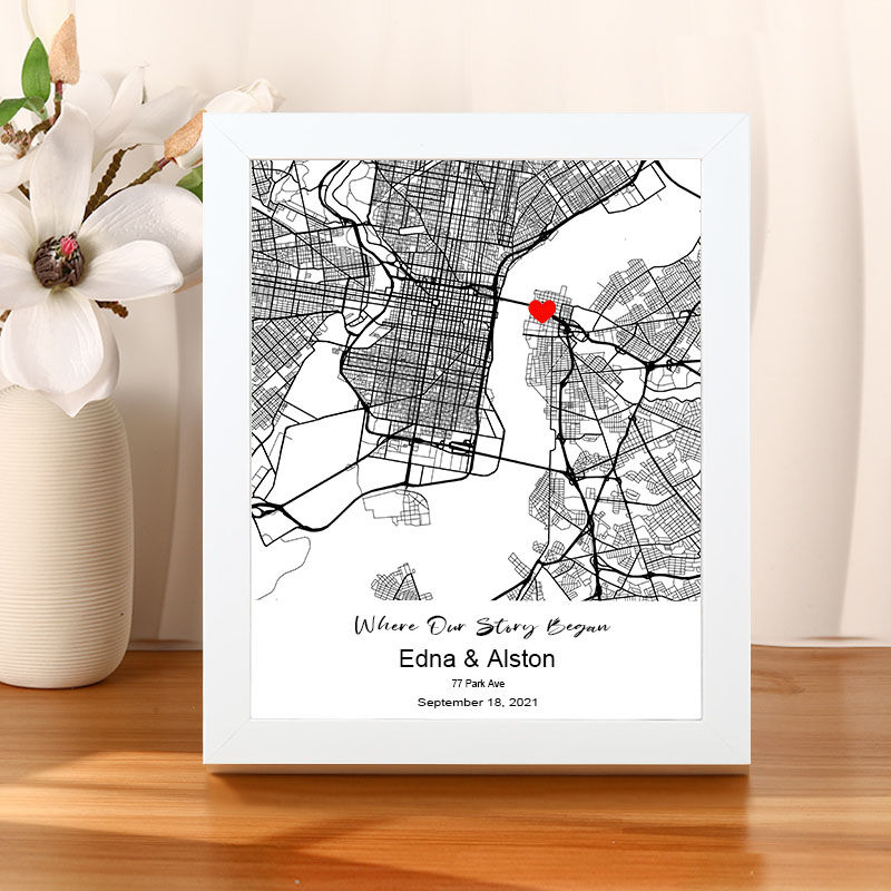 Personalized Frame with Custom Love Map Where We Met Art Deco Creative Gift for Couple