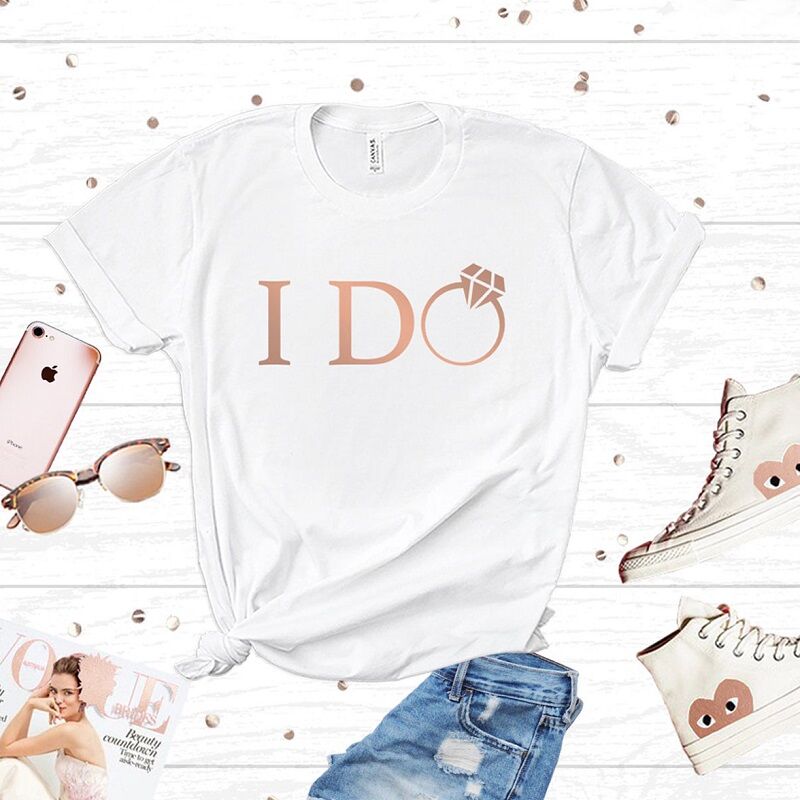 T-shirt personalizzata I Do and Bridesmaid Crew con design in oro rosa Grande regalo per la festa nuziale