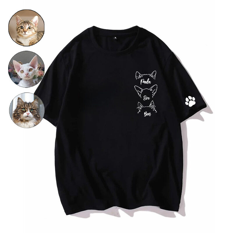 Personalized T-shirt Optional Kitten Head Line Design with Custom Names Gift for Pet Lovers