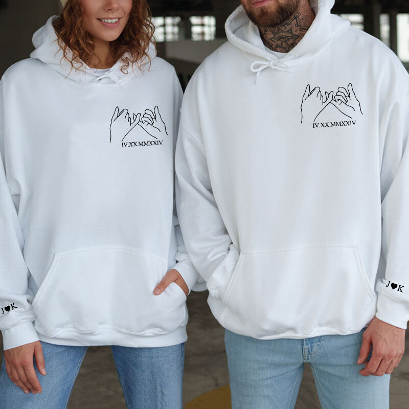 Personalized Hoodie Embroidered Pinky Promise with Custom Roman Numeral Date for Couple's Anniversary