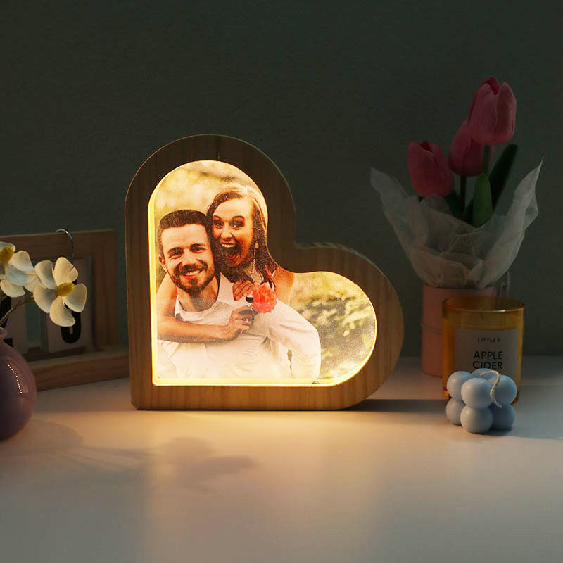 Personalized Picture Mirror Lamp Heart Shape Warm Gift for Your Love