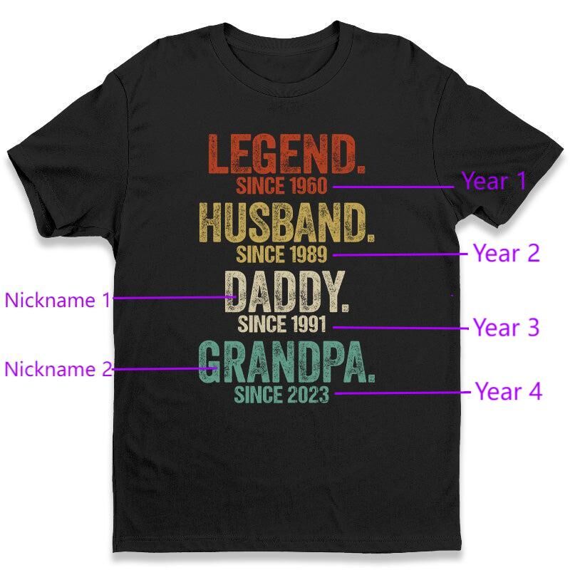 Personalisiertes T-Shirt Legende Ehemann Papa und dann Opa Custom Jahr einzigartiges Geschenk für den Vatertag