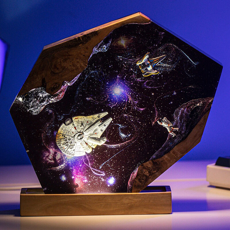 Space Galaxy And Interstellar Resin Wood Lamp Best Present for Family
