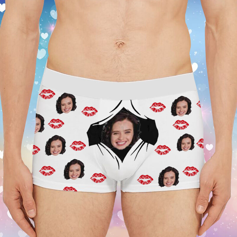 Personalized Picture Men's Underwear Boxer Briefs with Mouth Pattern Funny Gift for Husband