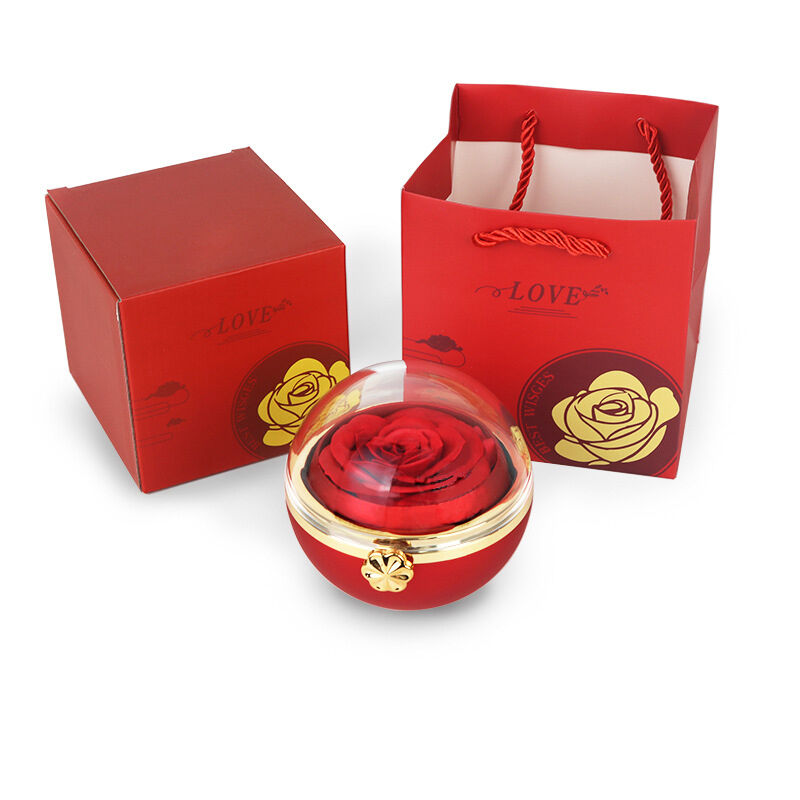 Boîte à bijoux ronde à fleurs rotatives Cadeau de Saint-Valentin pour elle