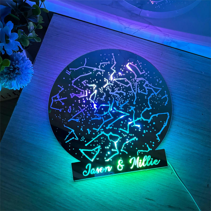 名入れ 星図 マップ 壁掛け 12色変化 LED ミラー 発光 ナイトライト オリジナル