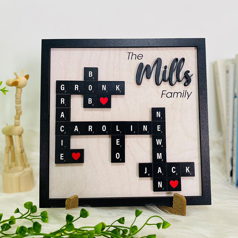 Personalized Frame Scrabble Sign Custom Family Names Crossword Design Exquisite Gift for Mother's Day