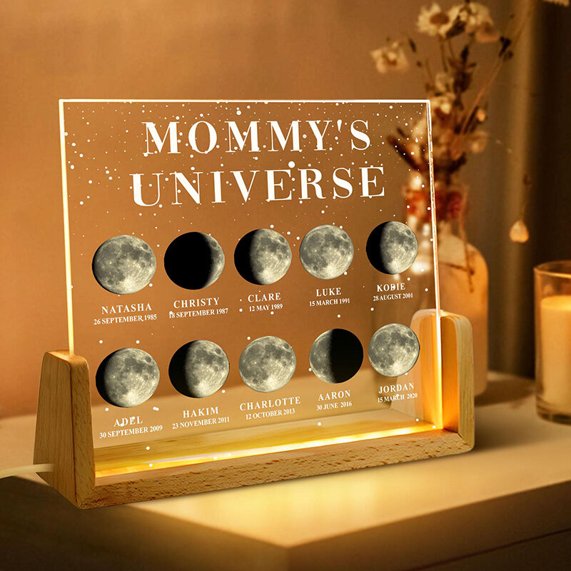Personalized Moon Phase Picture Night Light with Custom Name Best Gift for Parents