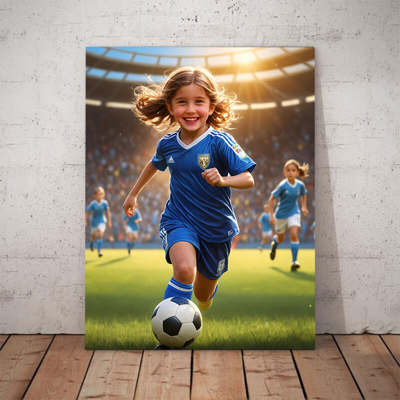 オーダーメイド サッカー選手 肖像画 写真入れ 顔入れ替え 子供プレゼント