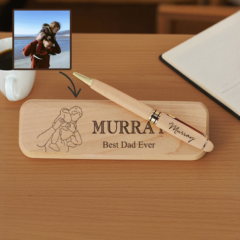 Gepersonaliseerde houten pennenhouder Beste vader ooit Aangepaste foto Lijntekening Ontwerp Uniek cadeau voor vader
