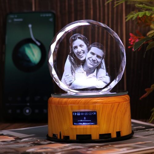 Poliedro Circolare in Cristallo con Foto Bluetooth Personalizzato con Base per Lampada Dell'altoparlante