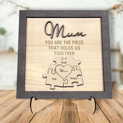 Personalisierte Holz Name Puzzle Frame "Du bist das Stück, das uns zusammenhält" für Muttertag