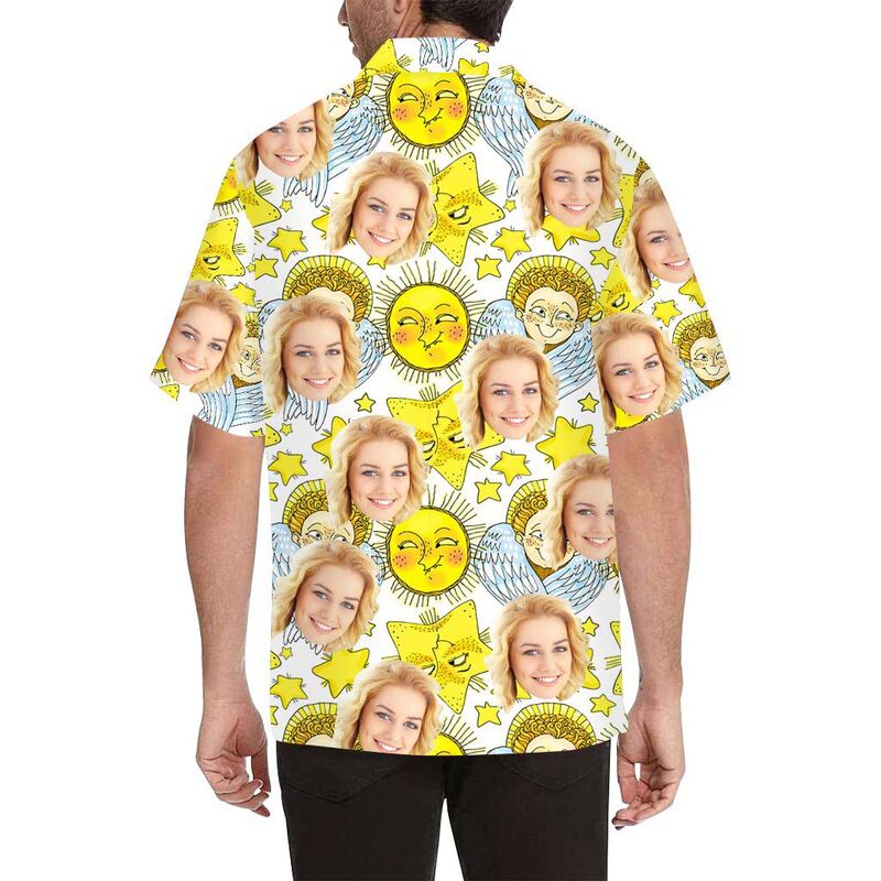 Chemise hawaïenne personnalisée avec impression sur tout le visage, soleil, étoile et ange pour hommes
