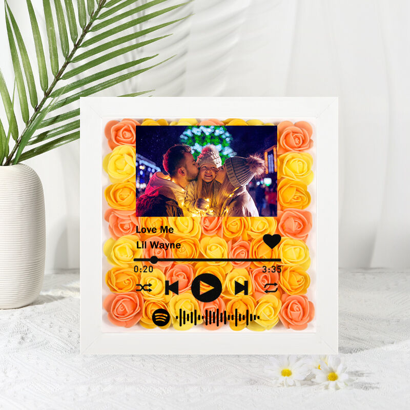 Custom Rose Flower Frame Box Gift with Spotify Playlist Code Wedding Gift