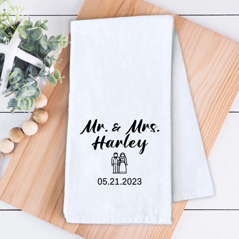 Personalized Towel with Custom Name and Date The Newlyweds Design Perfect Gift for Wedding