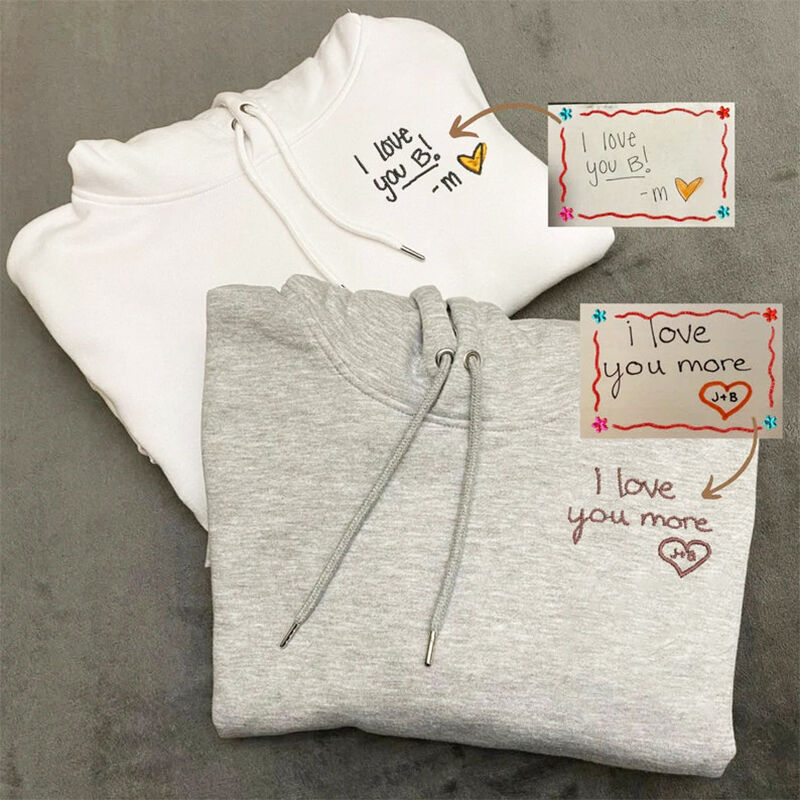 Personalized Hoodie Custom Embroidered Hand Writing Letter On The Chest Meaningful Gift for Loved One