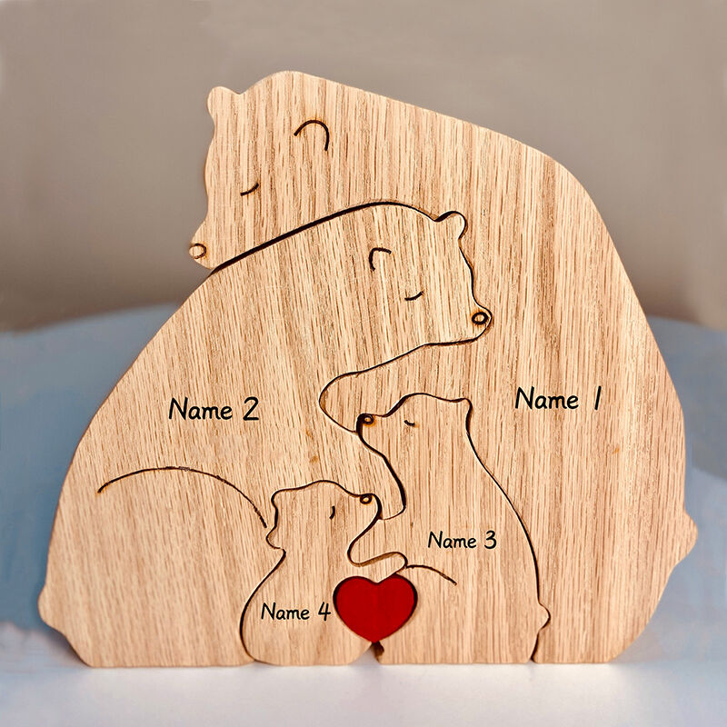 Personalized Wooden Family Bear Puzzle With Love And Commemorative Christmas Gift For Family