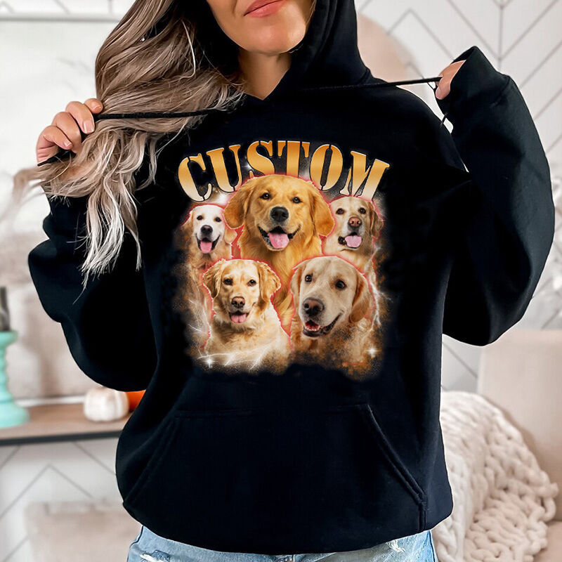 Personalized Hoodie with Custom Photos Retro Style Vintage Design for Pet Lovers