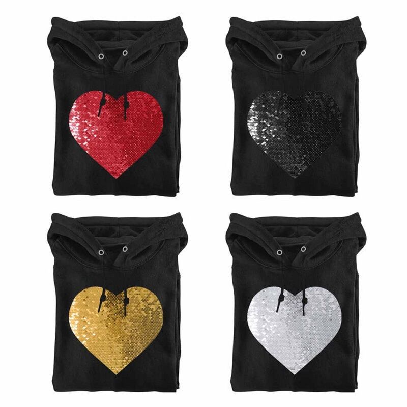 Personalized Hoodie Heart Shaped Sequin with Custom Photo Design Creative Gift for Couples