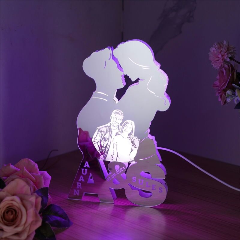 Personalized Picture Led Mirror Lamp Romantic Gift for Sweet Couples