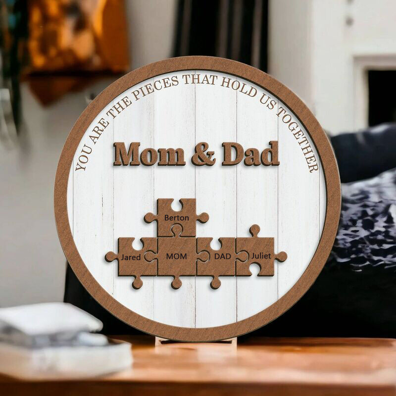 Personalized Round Name Puzzle Frame Warm Gift For Mom And Dad