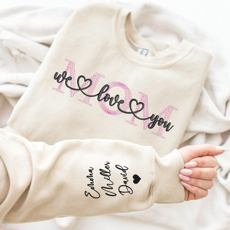 Sweatshirt personnalisé brodé Maman nous t'aimons avec des noms personnalisés Cadeau parfait pour la fête des mères