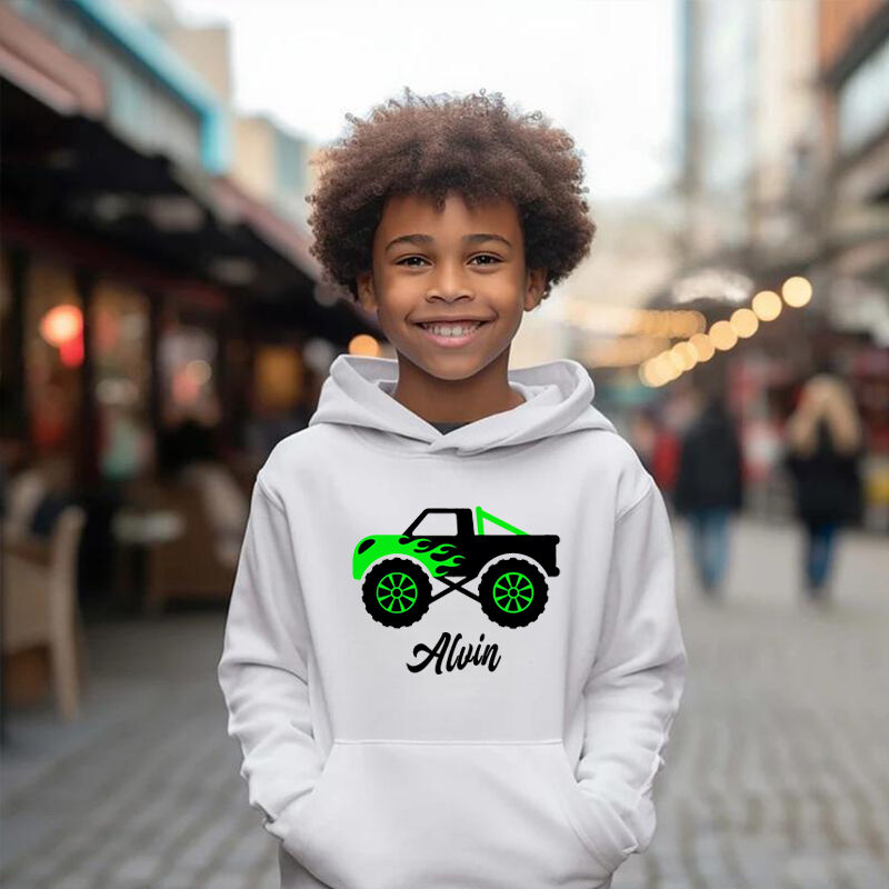 Personalized Children Hoodie With Customized Name And Car Pattern Warmth Gifts For Kids