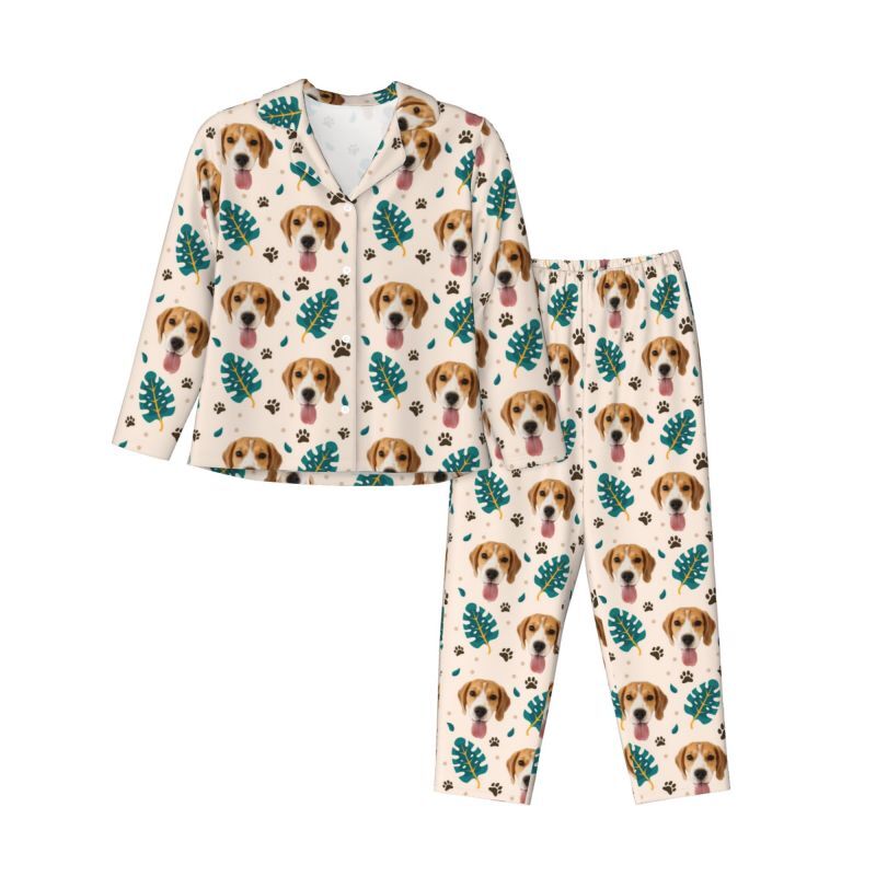 Personalisierte Pyjamas benutzerdefinierte Haustier Foto Palm Frond Clean Spring Design großes Geschenk für Tierliebhaber