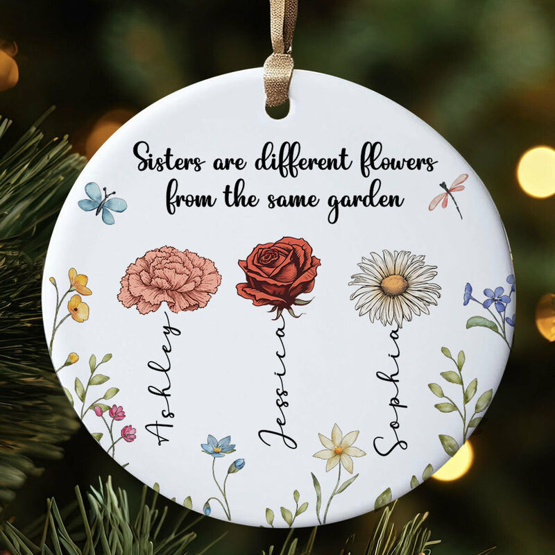 Personalized Christmas Ornament With Birthday Flowers Sweet Gift For Sisters