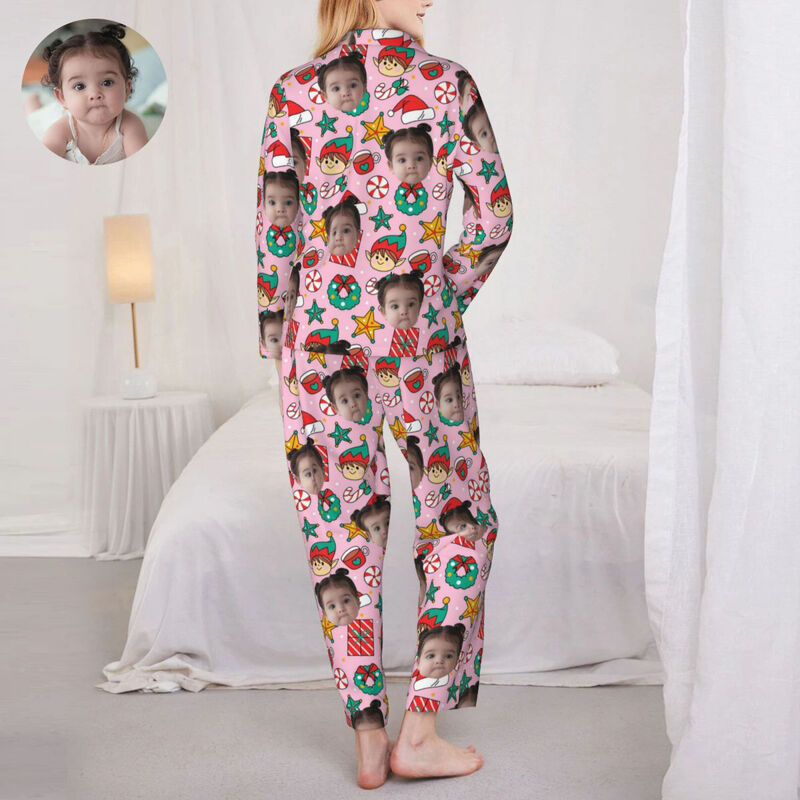 Pyjama personnalisé pour enfants, chapeau de Père Noël avec photo d'elfe, icônes mignonnes, motif de conception, cadeau pour sa famille