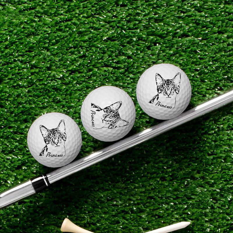 Personalized Golf Ball Set of 3 Sketch Pet Photo Desktop Ornaments Gift for Pet Lovers