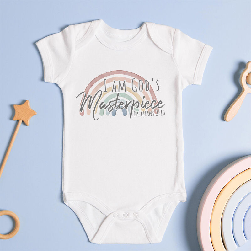 Personalized Baby Onesie God's Masterpiece Bible Verse Rainbow Faith Design Perfect Baby Shower Gift