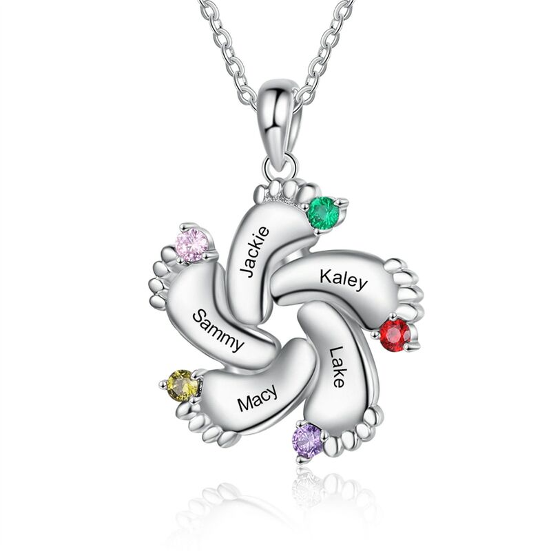 Personalized Foot Necklace with Name and Birthstone Cute Gift for Mom