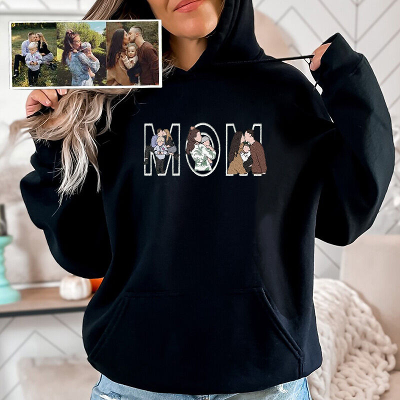 Personalized Hoodie Embroidered Custom Family Photos Design Attractive Gift for Mother's Day