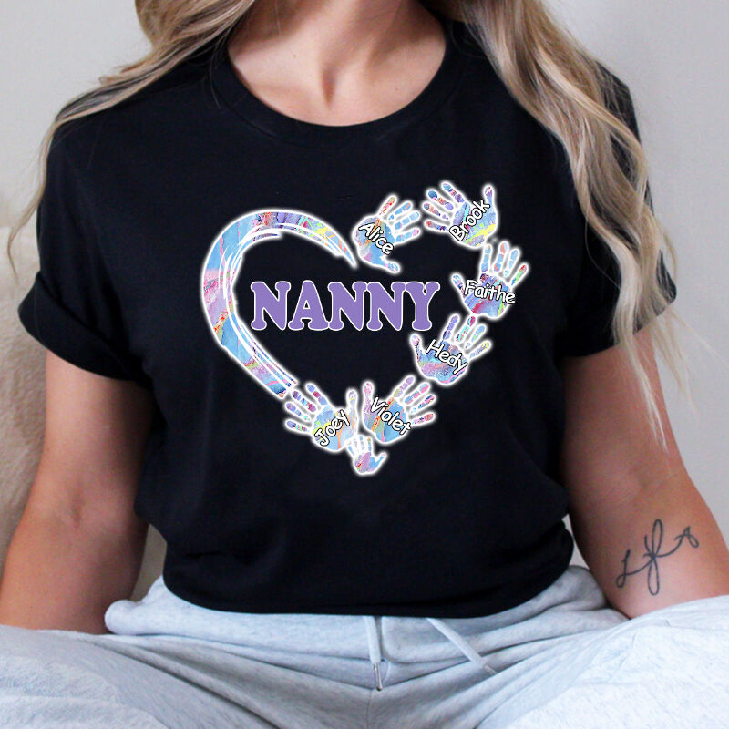Personalized T-shirt Custom Kids Name Sparkling Heart Hands Design Exquisite Mother's Day Gift